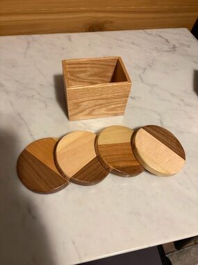 Handcrafted Two-Tone Wooden Coaster Set with Storage Box